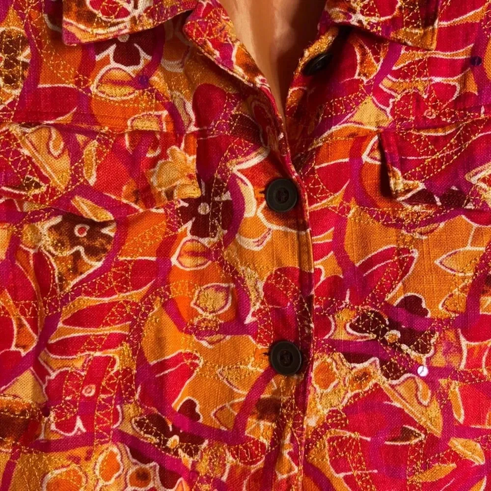 Coldwater Creek Linen‎ Blend Orange Abstract Embroidered Blazer Jacket Size XL - Picture 5 of 10